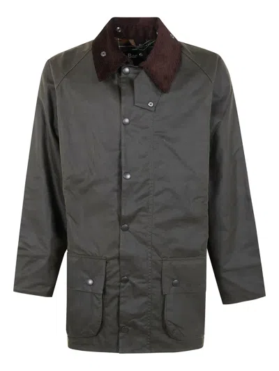 Barbour Corduroy-collar Buttoned Parka Coat In Green