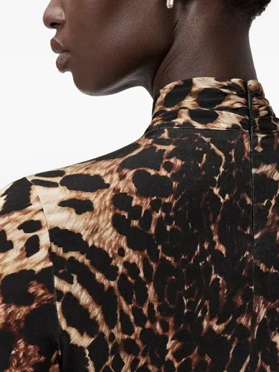 Allsaints Womens Mina Leopard-print Ruched-front Stretch-jersey Midi Dress Pardus Honey B In Multi