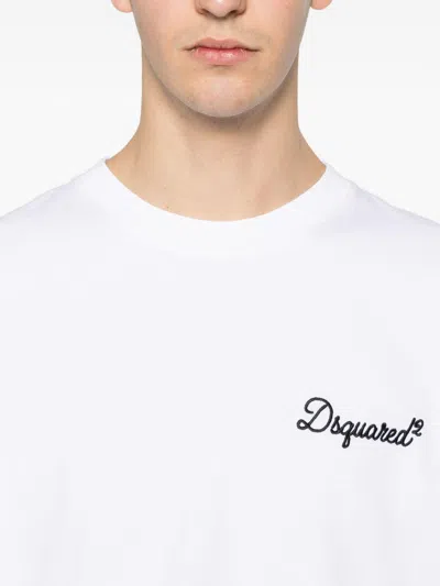 Dsquared2 Men White T-shirt With Embroidered Logo On The Chest In Cotton Man In White