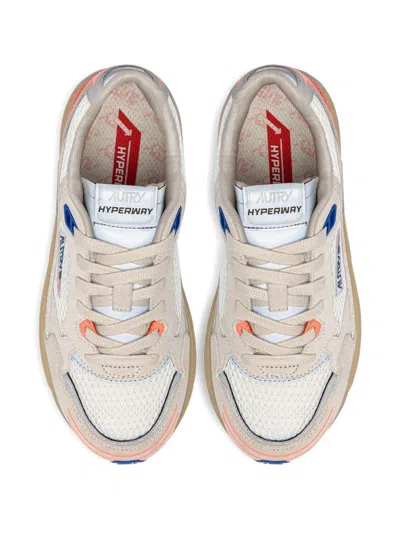 Autry Hyperway Sneakers In White And Peach Suede And Mesh In Multi