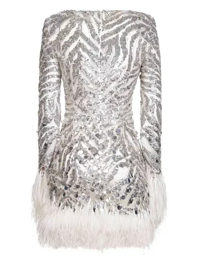 Alina Pearl Grey Embroidered Tulle Minidress In Metallic