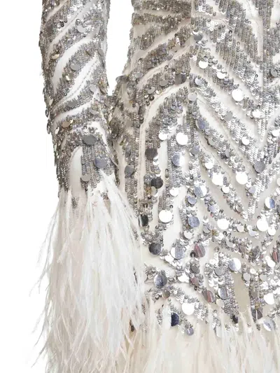 Alina Pearl Grey Embroidered Tulle Minidress In Metallic