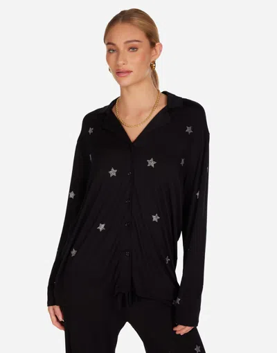 Lauren Moshi Alison Crystal Mini Stars Pajama Set In Black