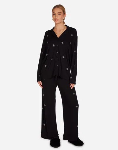 Lauren Moshi Alison Crystal Mini Stars Pajama Set In Black