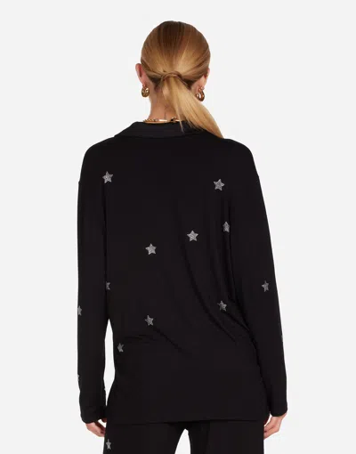 Lauren Moshi Alison Crystal Mini Stars Pajama Set In Black