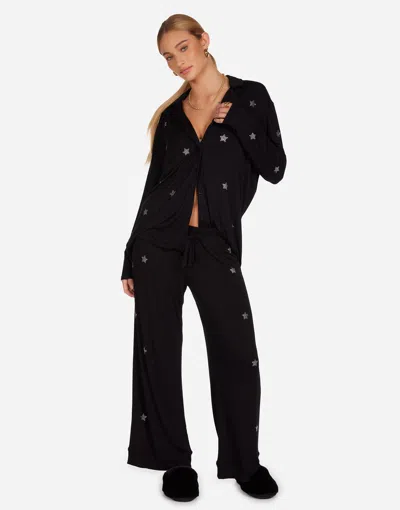 Lauren Moshi Alison Crystal Mini Stars Pajama Set In Black