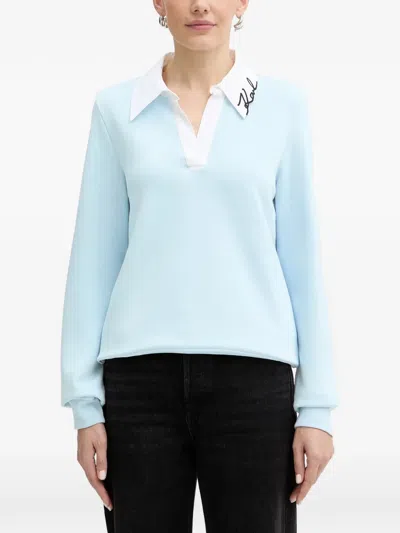 Karl Lagerfeld Embroidered-logo Collar Polo Shirt In Blue