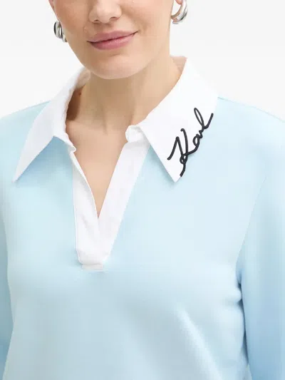 Karl Lagerfeld Embroidered-logo Collar Polo Shirt In Blue