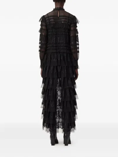 Allsaints Womens Cavarly High-neck Long-sleeve Woven Maxi Dress Lace Black
