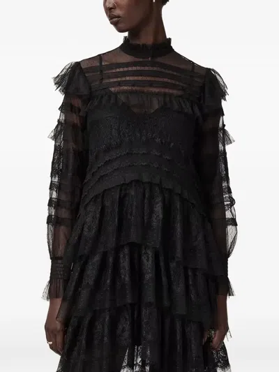 Allsaints Womens Cavarly High-neck Long-sleeve Woven Maxi Dress Lace Black