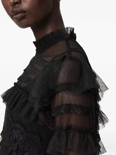 Allsaints Womens Cavarly High-neck Long-sleeve Woven Maxi Dress Lace Black