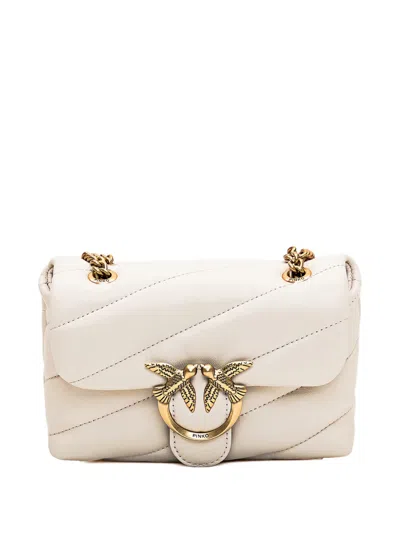 Pinko Love Birds-buckle Quilted Shoulder Bag In White