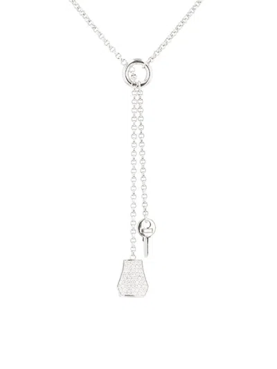 Pre-owned Hermes 2000's Diamond Lock White Gold Necklace In Silver