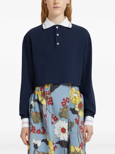 Marni Long-sleeve Striped-trim Polo Shirt In Blue