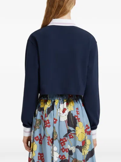 Marni Long-sleeve Striped-trim Polo Shirt In Blue