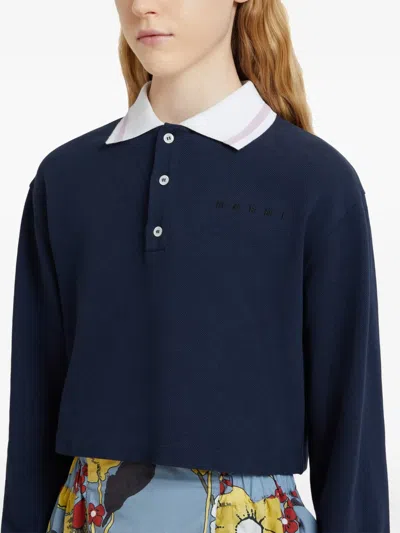 Marni Long-sleeve Striped-trim Polo Shirt In Blue