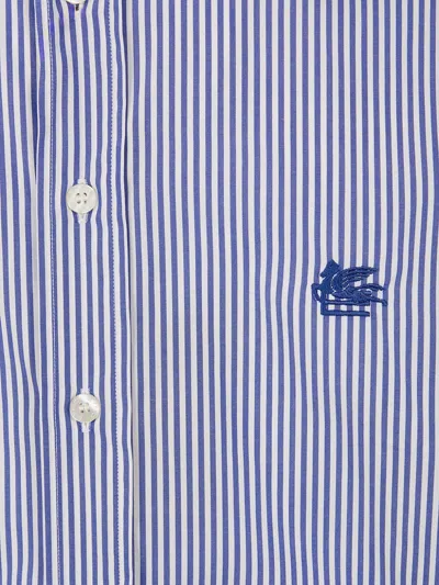 Etro Shirt Button Down Collar Striped Long Sleeves In Blue