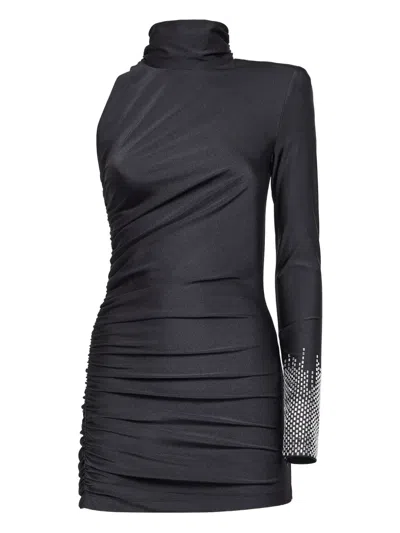 Alina Rhinestone Gathered One-shoulder Dress In Multi