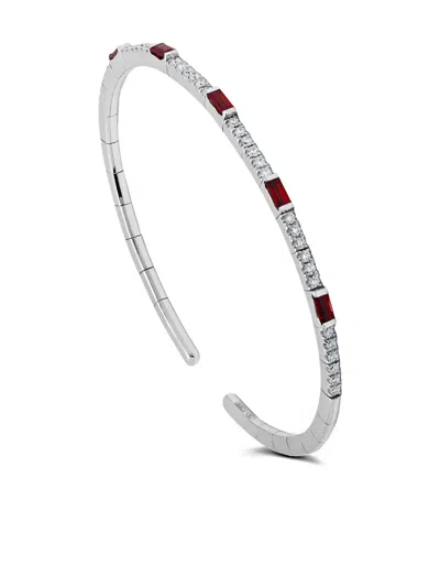 Jewels Aficionado 18k White Gold Ruby Diamond Cuff In Metallic