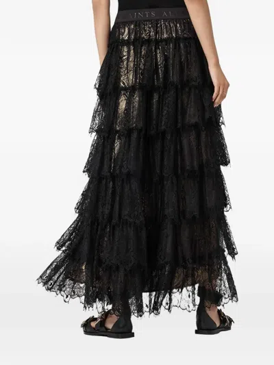 Allsaints Tiered Lace-detail Maxi Skirt In Multi