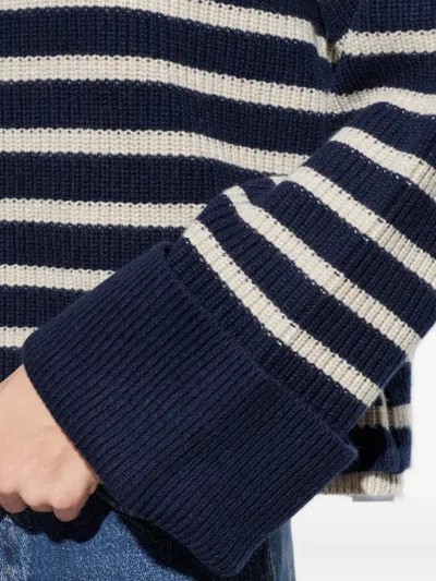 Rag & Bone Stripe Wool Cuff Sleeve Funnel Neck Sweater In Blue