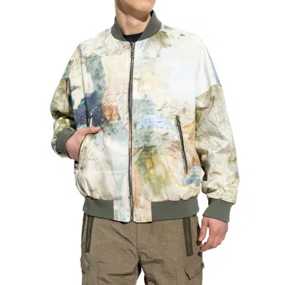 Balmain Reversible Bomber Jacket With Multicolored Sky Print In Green