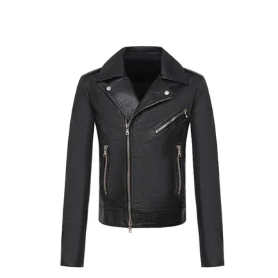 Balmain Black Leather Biker Jacket In Black