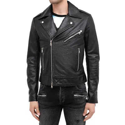 Balmain Black Leather Biker Jacket In Black