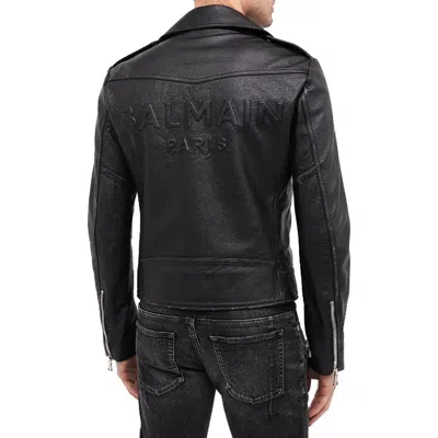 Balmain Black Leather Biker Jacket In Black