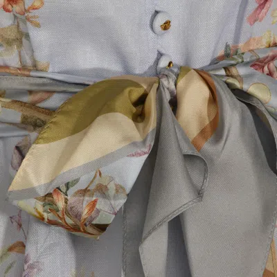 Zimmermann Rebellion Multicolor Midi Dress With Bow Detail On The Front And All-over Floral Print In Linen Woma In Blue