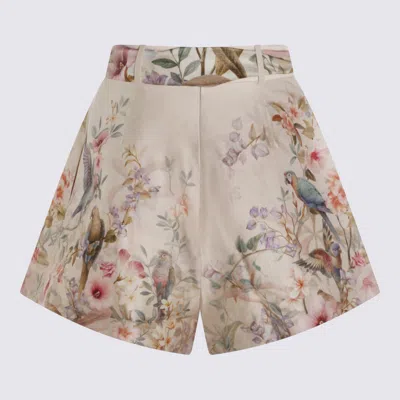 Zimmermann Rebellion Multicolor Shorts With Bow On The Front And All-over Floral Motif In Cotton And Silk Woman In Multi