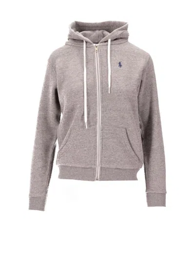 Ralph Lauren Prl Fz-long Sleeve-sweatshirt In Gray