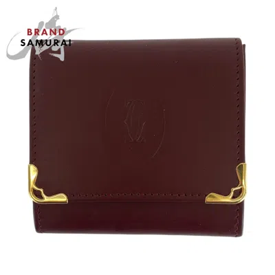 Pre-owned Cartier Bordeaux Wine Red Leather Coin Purse/coin Case () In Burgundy
