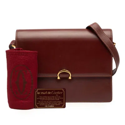Pre-owned Cartier Bordeaux Wine Red Leather Shoulder Bag () In Burgundy