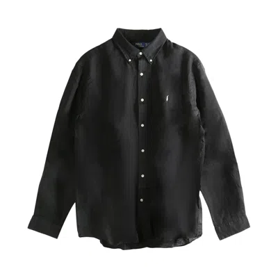 Pre-owned Polo Ralph Lauren Long-sleeve Piece Dye Linen Sport Shirt 'polo Black' | Men's Size M