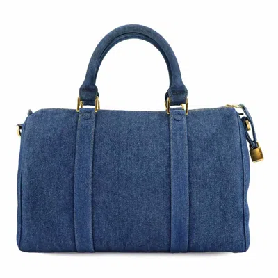 Pre-owned Chanel Blue Denim Boston Bag Handbag Shoulder Bag ()