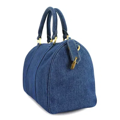 Pre-owned Chanel Blue Denim Boston Bag Handbag Shoulder Bag ()