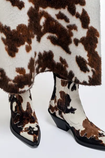 Gabriela Hearst Cassidy Cowboy Ankle Boot In Ivory Cognac Multi Pony Hair In Animal Print