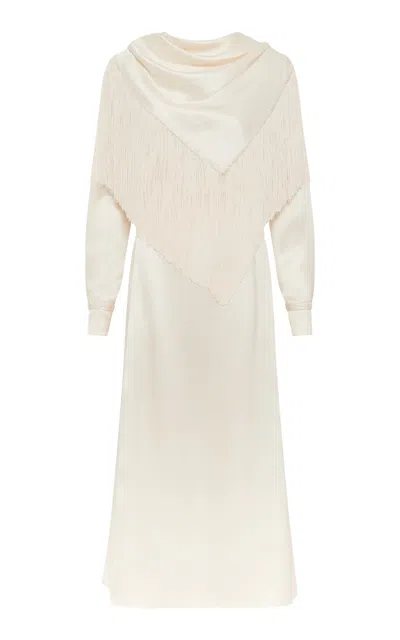 Gabriela Hearst Rouge Fringe Scarf Dress In Ivory Silk Satin In Neutral