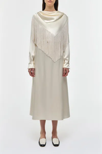 Gabriela Hearst Rouge Fringe Scarf Dress In Ivory Silk Satin In Neutral