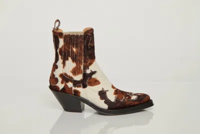 Gabriela Hearst Cassidy Cowboy Ankle Boot In Ivory Cognac Multi Pony Hair In Animal Print