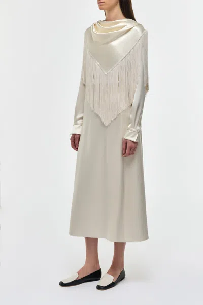 Gabriela Hearst Rouge Fringe Scarf Dress In Ivory Silk Satin In Neutral