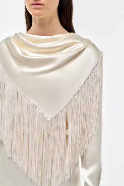 Gabriela Hearst Rouge Fringe Scarf Dress In Ivory Silk Satin In Neutral
