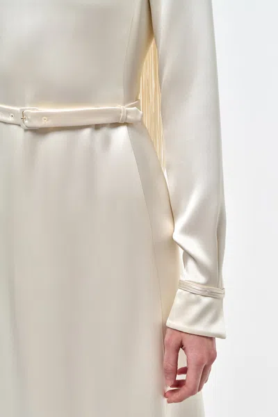 Gabriela Hearst Rouge Fringe Scarf Dress In Ivory Silk Satin In Neutral