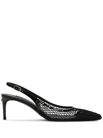 Dolce & Gabbana Lollo 60 Patent Leather And Mesh Slingback Pumps In Black