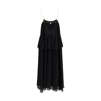 Chloé Knee Length Dress Gold Chain Straps In Black