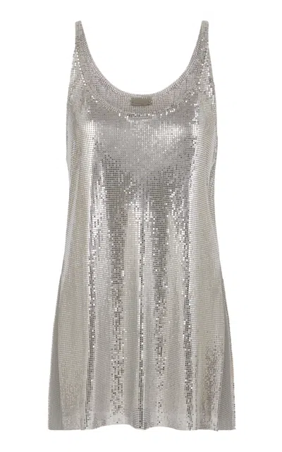 Rabanne Metallic Sleeveless Top With Spaghetti Straps And Chainmail In Silver