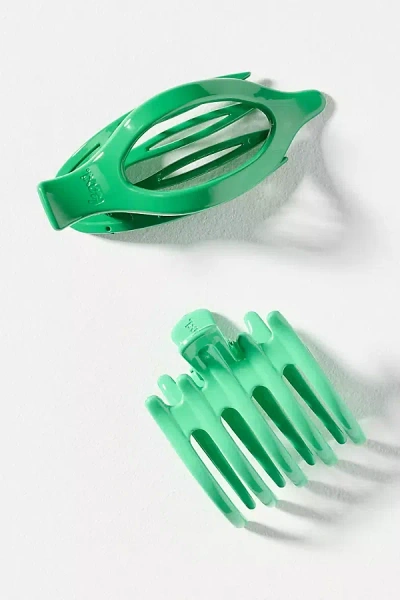 Kaxi Lay Down Hair Clips, Set Of 2 In Green
