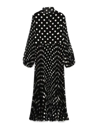 Zimmermann Polka Dot Pleated Midi Dress With Removable Pussy Bow In Black