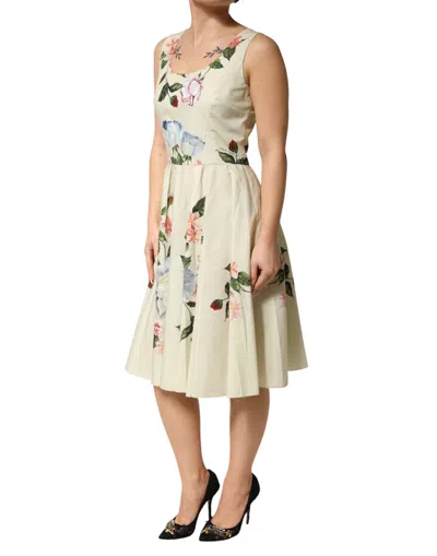 Dolce & Gabbana Beige Floral Sleeveless A-line Women's Dress In Multi